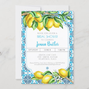 Blue Mediterranean Tile Lemon Bridal Shower Einladung