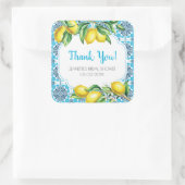 Blue Mediterranean Tile Lemon Bridal Thank You Quadratischer Aufkleber (Tasche)