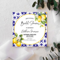 Blue Mediterranean Tile Lemon Floral Bridal Shower