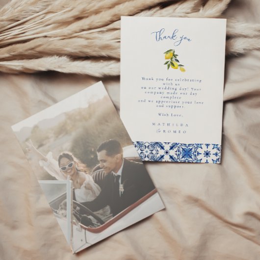 Blue Mediterranean Tile Wedding Dankeschön Karte
