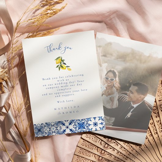 Blue Mediterranean Tile Wedding Dankeschön Karte