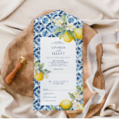 Blue Mediterranean Tiles Italian Lemon Wedding All In One Einladung