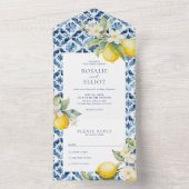 Blue Mediterranean Tiles Italian Lemon Wedding All In One Einladung (Innen Boden)