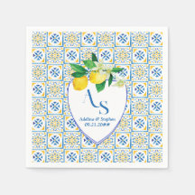 Blue Mediterranean Tiles Italy Wappen Lemon Weddin
