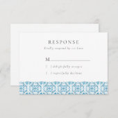 Blue Mediterranean Tiles Wedding RSVP Card (Vorne/Hinten)