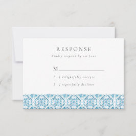 Blue Mediterranean Tiles Wedding RSVP Card Karte