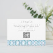 Blue Mediterranean Wedding Details QR Code Begleitkarte (Stehend Vorderseite)