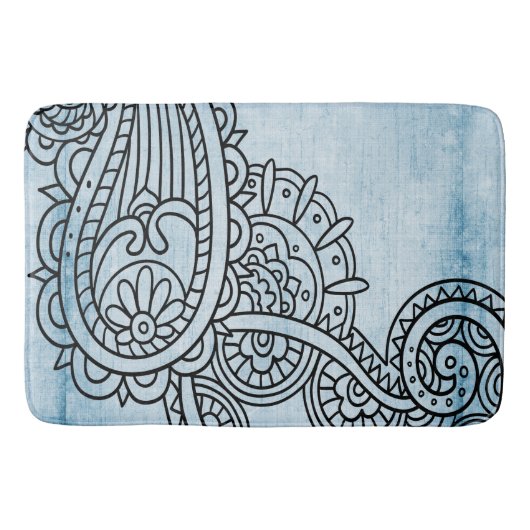 Blue Mehndi Motif Bath Mat Badematte (Vorderseite)