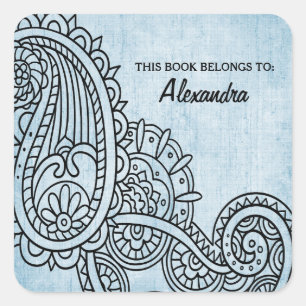 Blue Mehndi Motif Buchzeichen Stickers