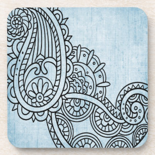 Blue Mehndi Motif Plastic Untersetzer Set