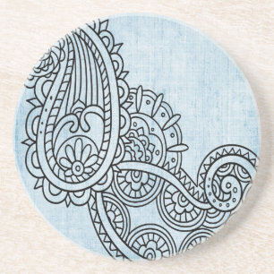 Blue Mehndi Motif Sandstone Untersetzer
