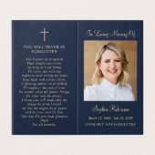Blue Memorial Folder Card Gold Script 2 Foto (Außenseite Aufgefaltet)