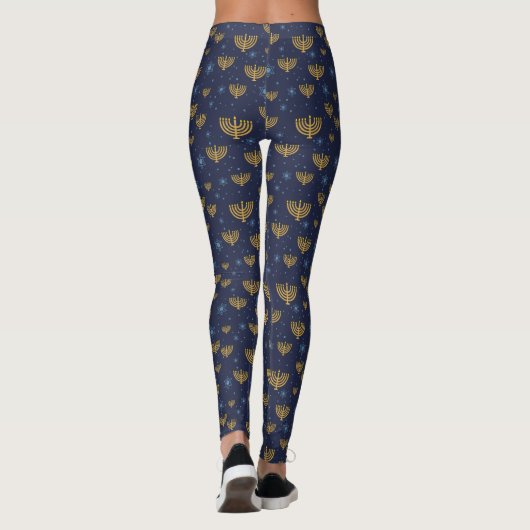Blue Menorah Festival of Lights Pattern Leggings (Rückseite)