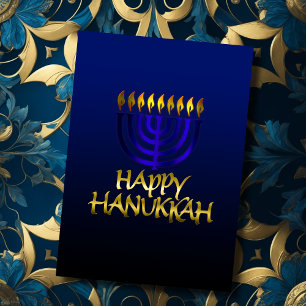 Blue Menorah Flames Happy Hanukkah Card Feiertagskarte