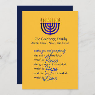 Blue Menorah Hanukkah Card Feiertagskarte