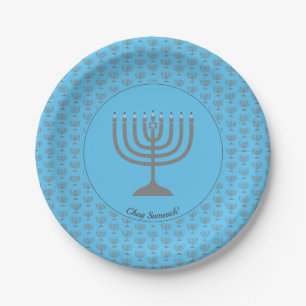 Blue Menorah HANUKKAH Pappteller