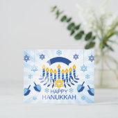 Blue Menorah mit Gold Star von David Postkarte (Stehend Vorderseite)