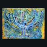 Blue Menorah Poster<br><div class="desc">Das Original für diese Menorah ist ein gemischtes Bild,  das mit Acrylfarbe,  Modelliermasse und Papier des jüdischen Künstlers Meredith Gould erstellt wurde.</div>