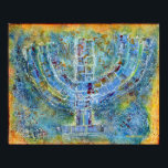 Blue Menorah Poster<br><div class="desc">Das Original für diese Menorah ist ein gemischtes Bild,  das mit Acrylfarbe,  Modelliermasse und Papier des jüdischen Künstlers Meredith Gould erstellt wurde.</div>