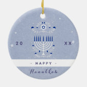 Blue Menorah & Star von David Happy Hanukkah Dated Keramik Ornament (Hinten)