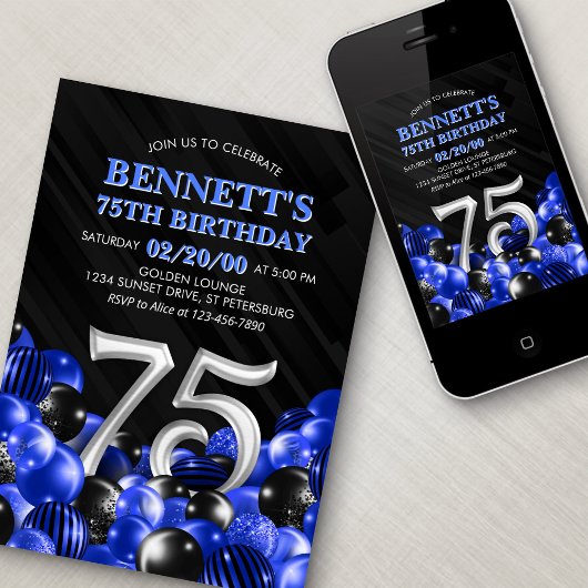Blue Mens 75. Geburtstag Einladung