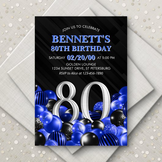 Blue Mens 80. Geburtstag Einladung