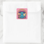 Blue Meow Mushroom Quadratischer Aufkleber (Tasche)