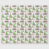 Blue Merle Aussie Dog, Bird und Christmas Tree Geschenkpapier (Flach)