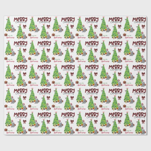 Blue Merle Aussie Dog, Bird und Christmas Tree Geschenkpapier (Flach)