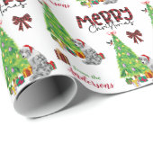 Blue Merle Aussie Dog, Bird und Christmas Tree Geschenkpapier (Rolleneckpunkt)