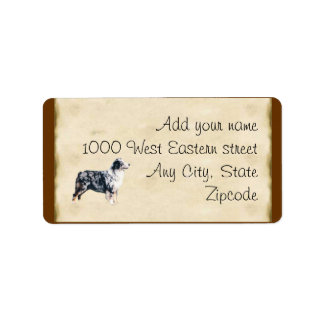 Blue Merle Aussie on Parchment Adressaufkleber