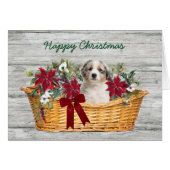 Blue Merle Aussie Puppy in Basket Weihnachtskarte (Vorderseite (Horizontal))