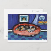 Blue Merle Australian Shepherd im Bett Postkarte (Vorne/Hinten)