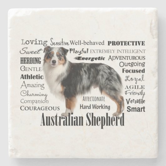 Blue Merle Australian Shepherd Steinuntersetzer (Vorderseite)
