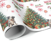 Blue Merle Australian Shepherd Welppy Holiday Tree Geschenkpapier (Rolleneckpunkt)