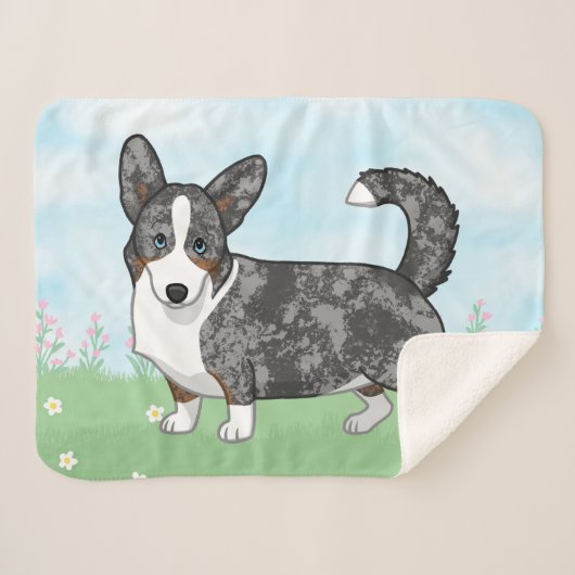 Blue Merle Cardigan Welsh Corgi Blume Sherpadecke (Vorderseite (Horizontal))