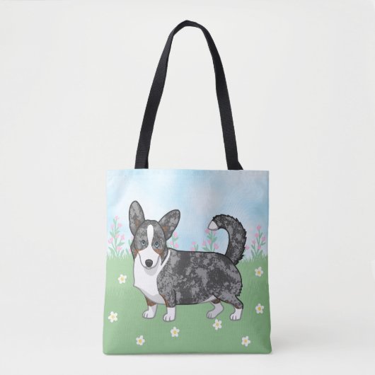 Blue Merle Cardigan Welsh Corgi Blume Tasche (Vorderseite)