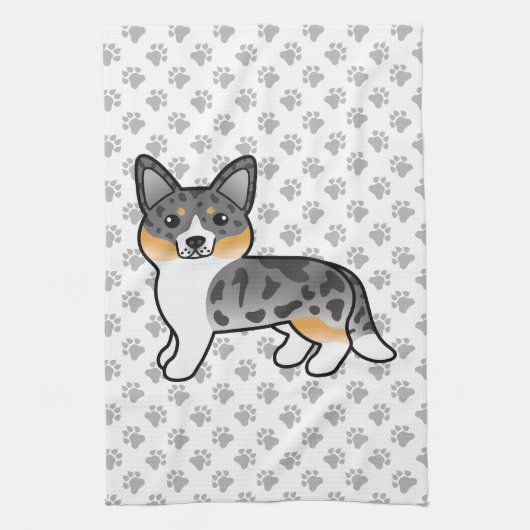 Blue Merle Cardigan Welsh Corgi Cartoon Dog Geschirrtuch (Vertikal)