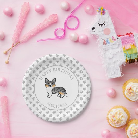 Blue Merle Cardigan Welsh Corgi Dog Birthday Party Pappteller (Party)