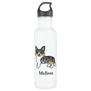 Blue Merle Cardigan Welsh Corgi Dog & Name Edelstahlflasche