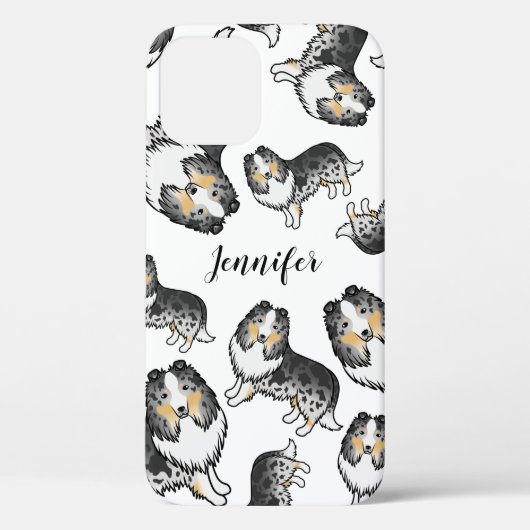 Blue Merle Cartoon Sheltie Dog Muster & Name Case-Mate iPhone Hülle (Rückseite)