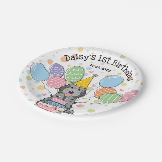 Blue Merle Cockapoo Cavapoo Dog Birthday Pappteller (Schrägansicht)