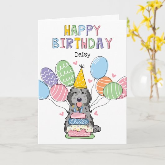 Blue Merle Cockapoo Cavapoo Dog Happy Birthday Karte (Gelbe Blume)