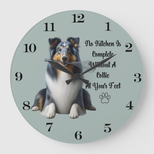 Blue Merle Collie Clock Große Wanduhr (Vorderseite)