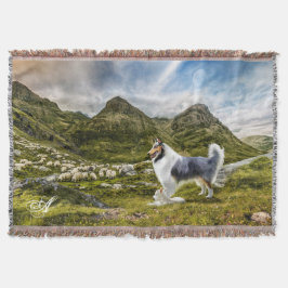 Blue Merle Collie Herding Sheep - Personalisiert Decke