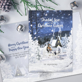 Blue Merle Collie & Lambs in White Xmas Night - Feiertagskarte