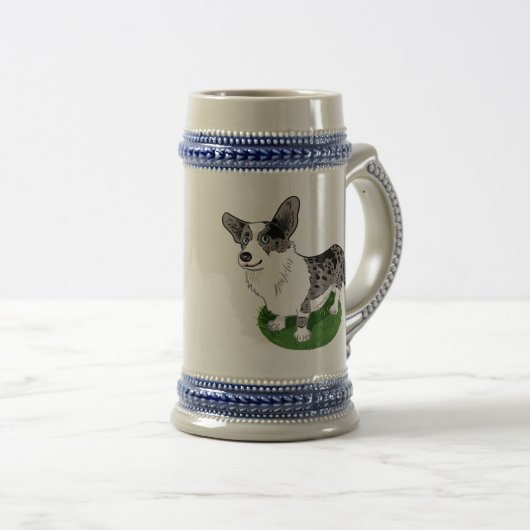 Blue merle, Corgi Cardigan. Bierglas (VorderseiteRechts)