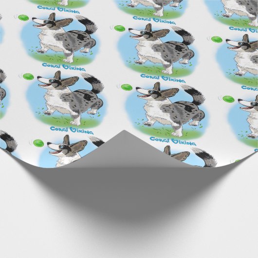 Blue merle Corgi mit Ball Geschenkpapier (Ecke)