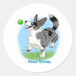 Blue merle Corgi mit Ball Runder Aufkleber