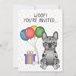 Blue Merle French Bulldog Cartoon Dog Birthday Einladung